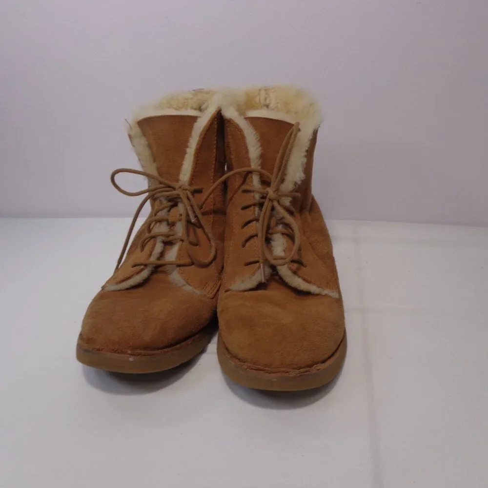 UGG Women's Quincy Brown Suede‎ Lace Up Winter Foldable Ankle Boots Size US 7